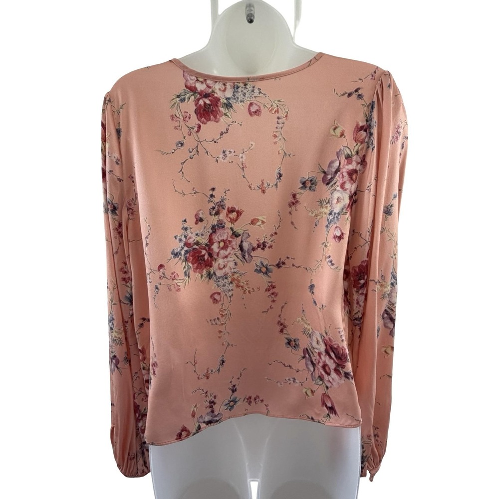 LoveShackFancy Blouse Womens Small Pink 100% Silk Floral Button Front Satin Top - Picture 9 of 16